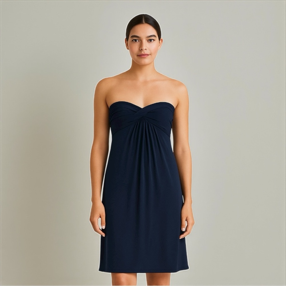 J Crew Womens Dress‎ Size M Navy Blue Sheath Empire Waist Strapless Knee Length